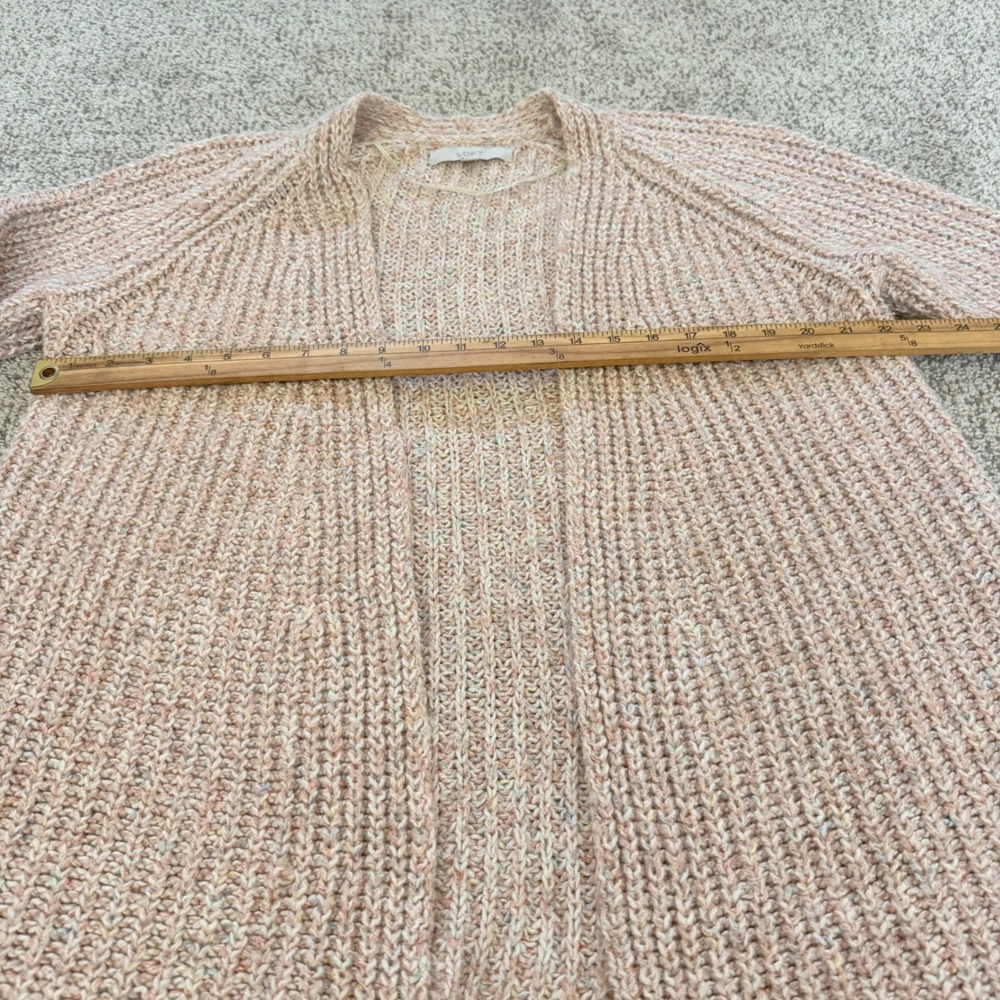 Loft Womens L Pink Confetti speckle Marl Ribbed Open Front Cardigan Sweater - Picture 6 of 11